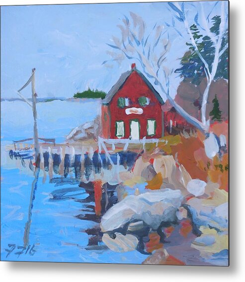 Boat House Metal Print featuring the painting Red Boat House by Francine Frank