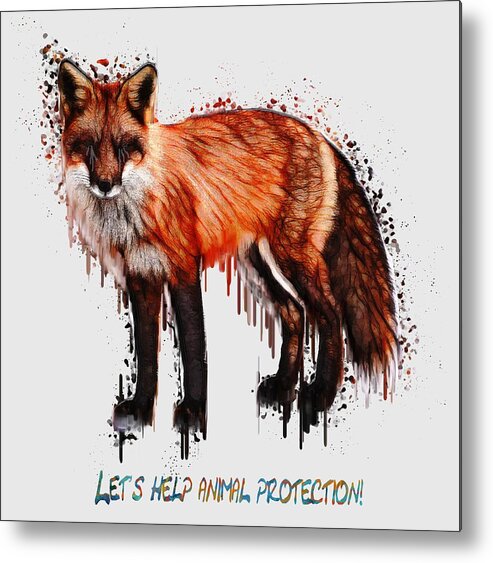 Red Fox Metal Print featuring the painting Red Fox In Tears digital painting by Georgeta Blanaru