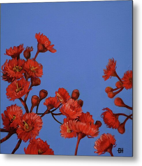 Red Gum Blosssoms Metal Print featuring the painting Red Gum Blossoms by Chris Hobel