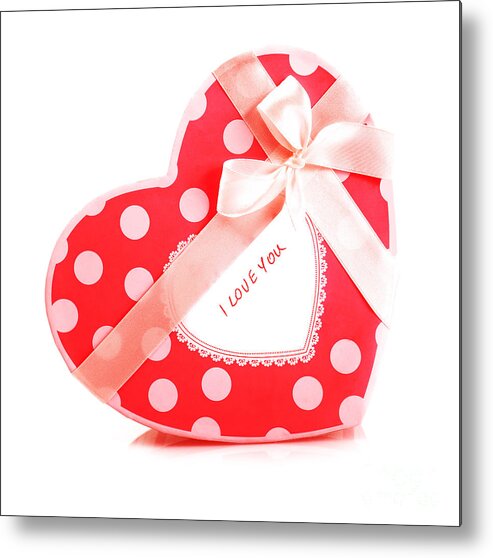 Affection Metal Print featuring the photograph Red heart-shaped gift box by Anna Om