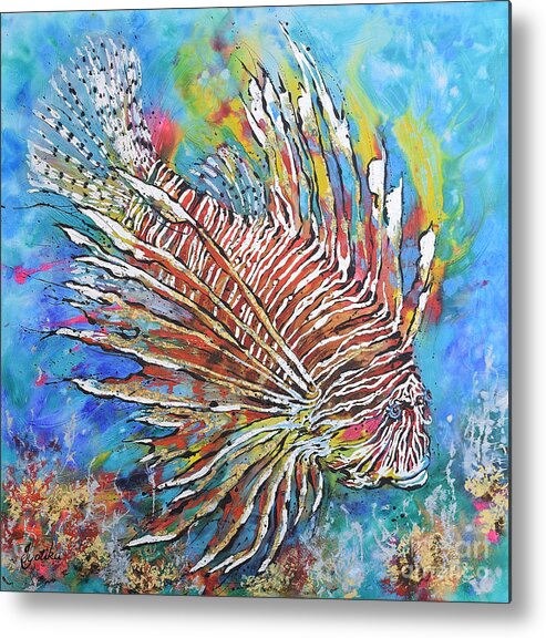 Red Lion-fish Metal Print featuring the painting Red Lion-fish by Jyotika Shroff