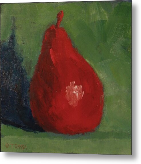 Red Pear Metal Print featuring the painting Red Pear by Bill Tomsa