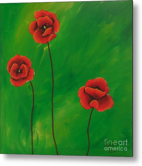 Red Poppies Metal Print featuring the painting Red Poppies by Cami Lee