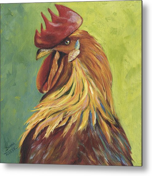 Rooster Metal Print featuring the painting Red Rooster Portrait by Donna Tucker