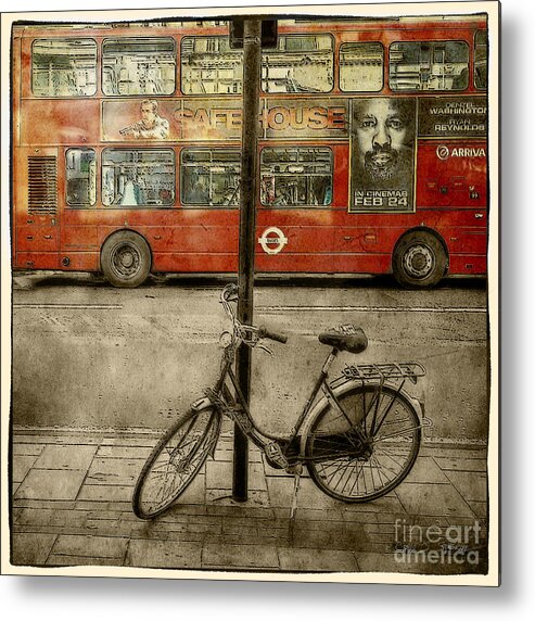 Golden Metal Print featuring the photograph Red Safe House Bus Bike by Craig J Satterlee