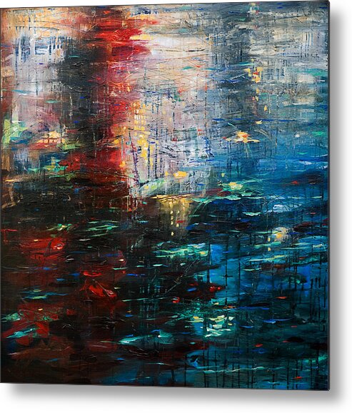 Bold Metal Print featuring the painting Reflections Cityscape by Linda Olsen