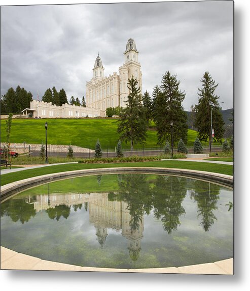 Temples Metal Print featuring the photograph Reflections of the Manti Temple at Pioneer Heritage Gardens by Denise Bird