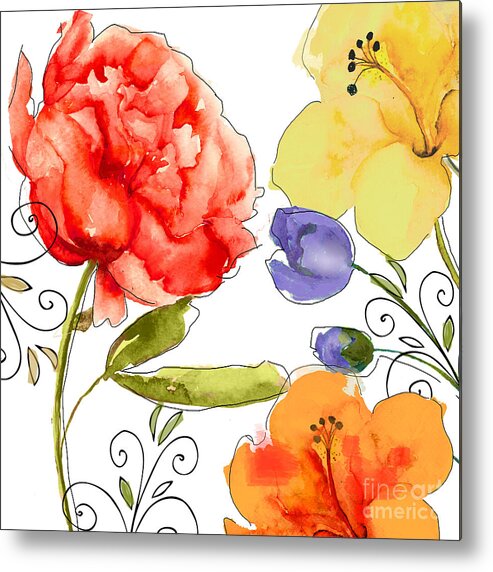 Watercolor Peony Metal Print featuring the painting Rhapsody II by Mindy Sommers