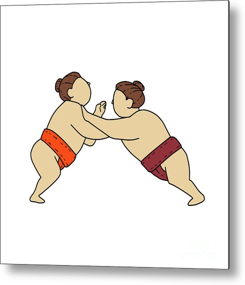 Mono Lne Metal Print featuring the digital art Rikishi Sumo Wrestler Pushing Side Mono Line by Aloysius Patrimonio