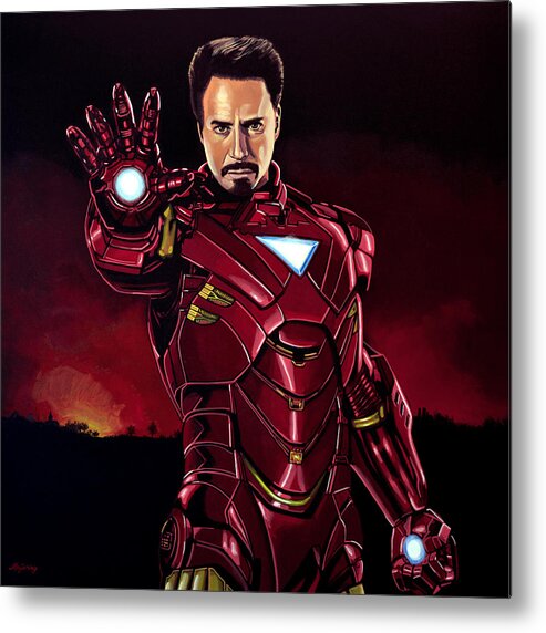Iron Man Metal Print featuring the painting Robert Downey Jr. as Iron Man by Paul Meijering