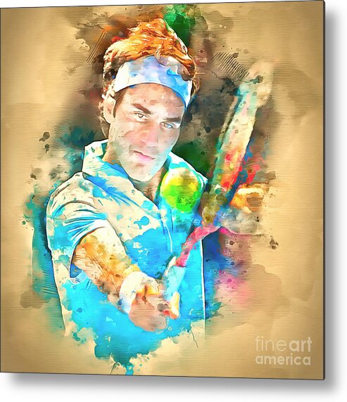 Tennis Metal Print featuring the photograph Roger Federer Watercolor I by Jack Torcello