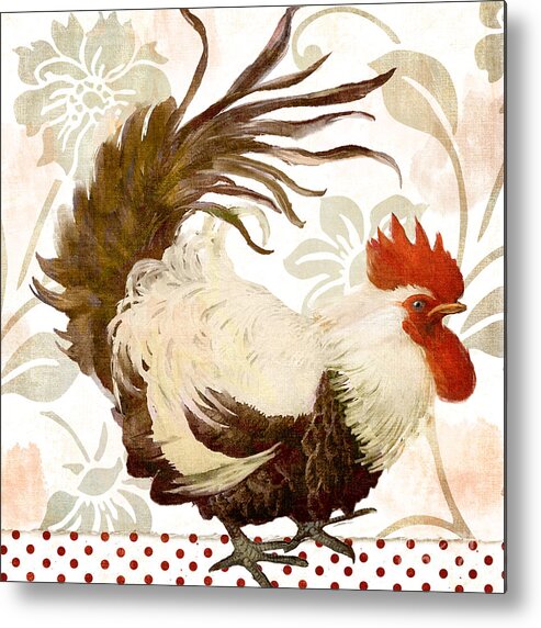 Rooster Metal Print featuring the painting Rooster Damask Light by Mindy Sommers