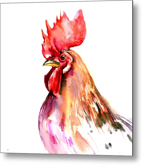 Rooster Metal Print featuring the painting Rooster Portrait by Suren Nersisyan