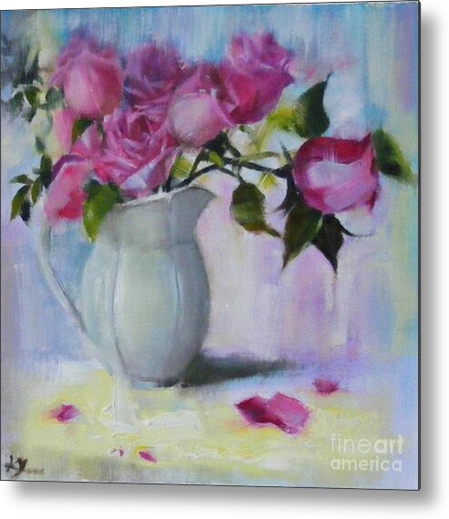 Floral Metal Print featuring the painting Rose day by Celine K Yong