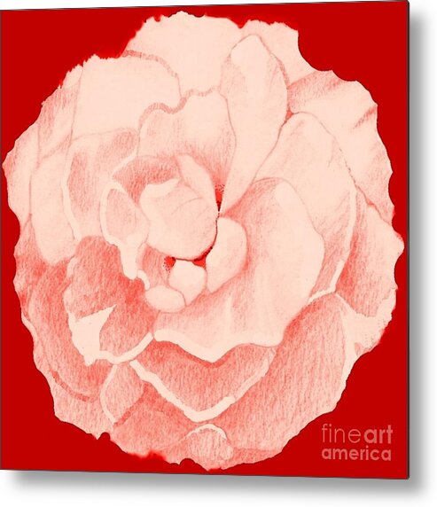 Pink Rose Metal Print featuring the digital art Rose On Red by Helena Tiainen
