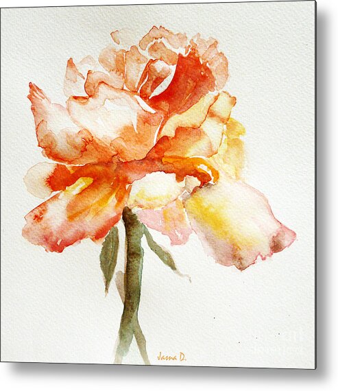 Flower Metal Print featuring the painting Rose yellow by Jasna Dragun