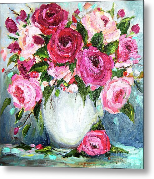  Metal Print featuring the painting Roses in Vase by Jennifer Beaudet