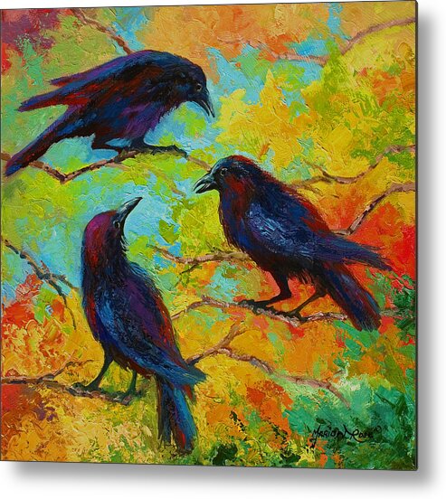 Crows Metal Print featuring the painting Roundtable Discussion - Crows by Marion Rose