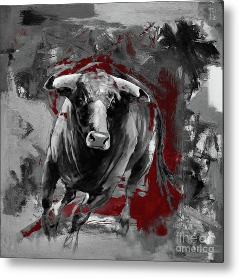 Bulls Metal Print featuring the painting Running Bull 0003 by Gull G