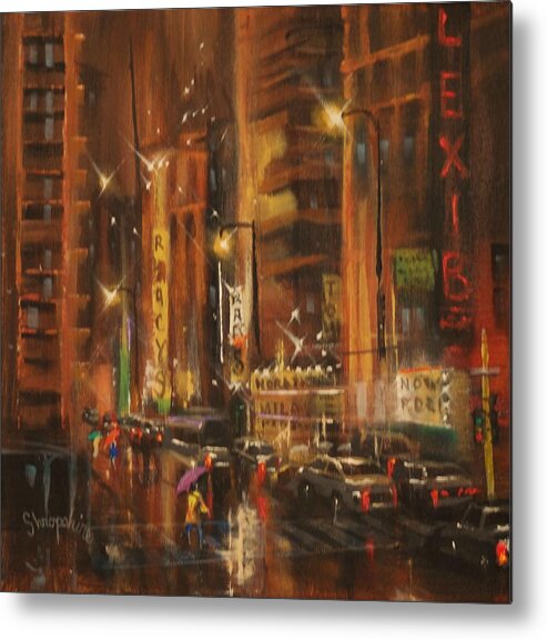 Night City Paintings Metal Print featuring the painting Rush Hour by Tom Shropshire