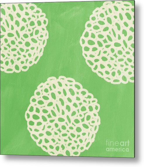 Sagegreen White Doodle Painting Abstract Ball Poof pottery Barn Style crate And Barrel Style west Elm Style ikea Style Pattern Dandelion Metal Print featuring the painting Sage Garden Bloom by Linda Woods