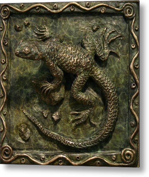 Miniature Metal Print featuring the sculpture Sagebrush Lizard by Dawn Senior-Trask