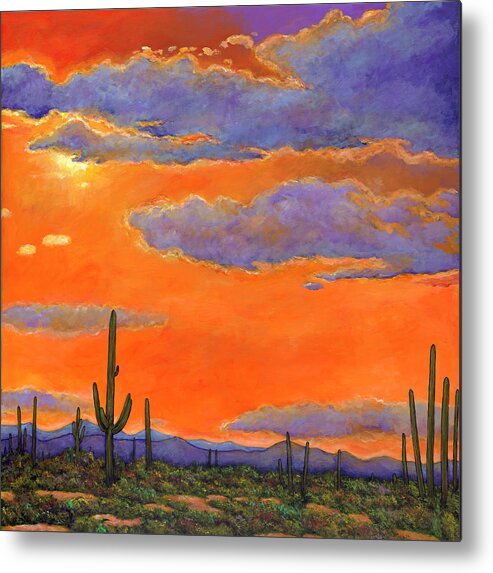 Southwest Art Metal Poster featuring the painting Saguaro Sunset by Johnathan Harris