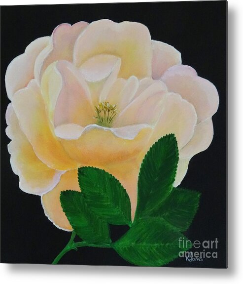 Rose Flower Metal Print featuring the painting Salmon Pink Rose by Karen Jane Jones