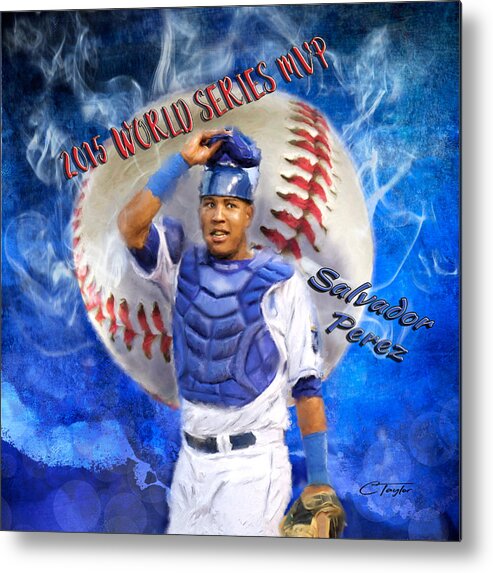 Salvie Metal Print featuring the painting Salvador Perez 2015 World Series MVP by Colleen Taylor