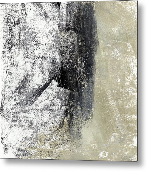 Grey Abstract Metal Print featuring the painting Sand and Steel- Abstract Art by Linda Woods