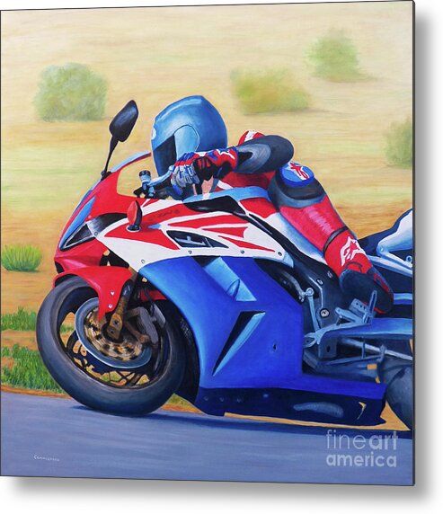 Motorcycle Metal Print featuring the painting Santa Fe Rush by Brian Commerford