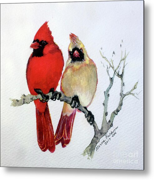 Cardinal Metal Print featuring the painting Sassy Pair by Marcia Baldwin