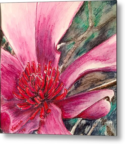 Macro Metal Print featuring the drawing Saucy Magnolia by Vonda Lawson-Rosa
