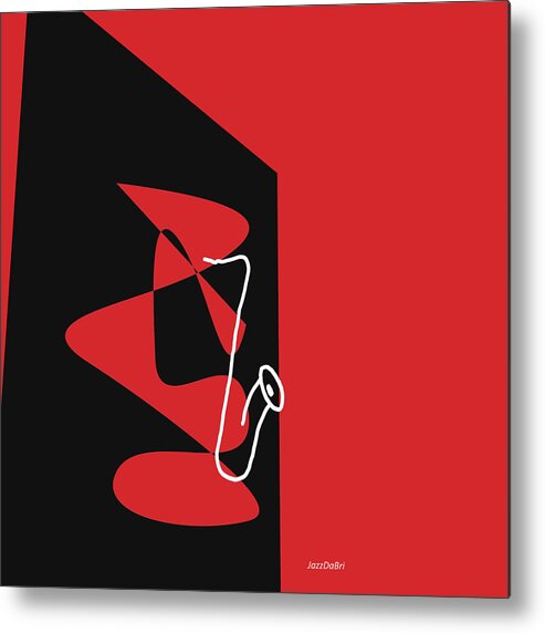 Jazzdabri Metal Print featuring the digital art Saxophone in Red by David Bridburg