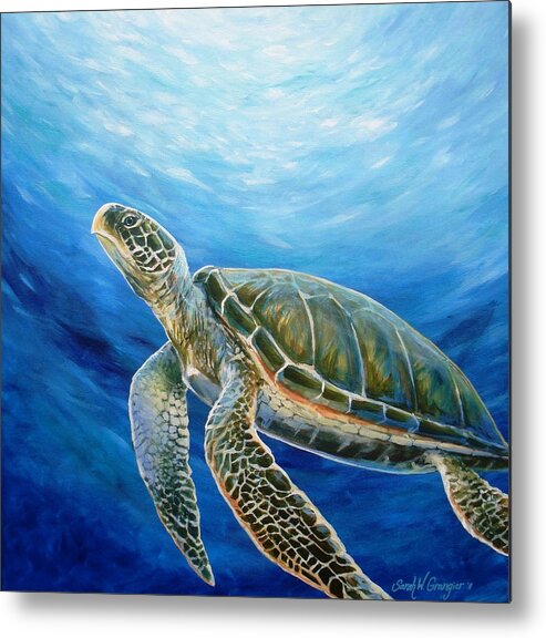 Sea Turtle Metal Print featuring the painting Sea Turtle by Sarah Grangier