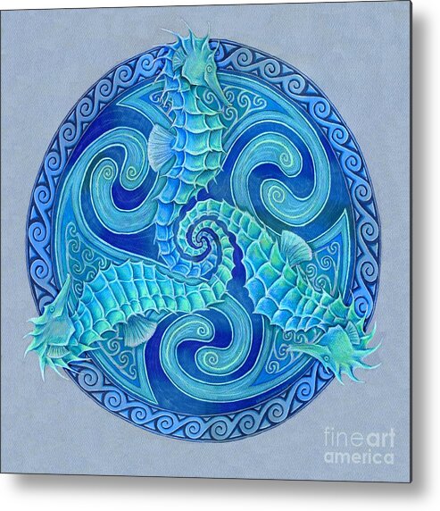 Seahorse Metal Print featuring the drawing Seahorse Triskele by Rebecca Wang