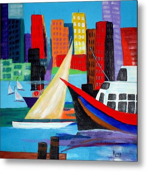 Ship Metal Print featuring the painting Seaport by Susan Kubes