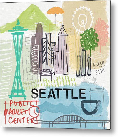Seattle Metal Print featuring the painting Seattle Cityscape- Art by Linda Woods by Linda Woods