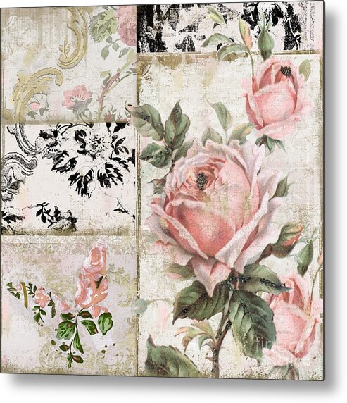 Vintage Paris Shabby Tea Roses Metal Print featuring the painting Shabby Pink Tea Roses by Mindy Sommers