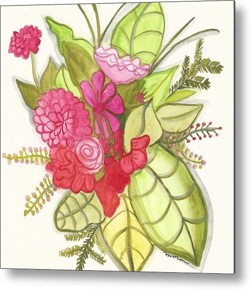 Floral Metal Print featuring the painting Shades of red bouquet by Monica Martin