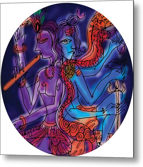Shiva Metal Print featuring the painting Shiva and Krishna by Guruji Aruneshvar Paris Art Curator Katrin Suter