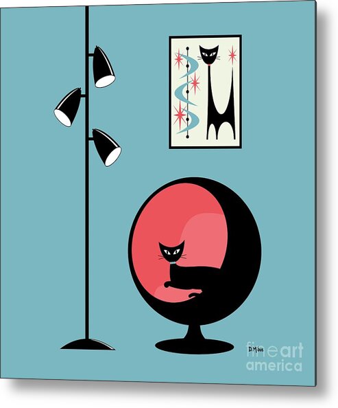  Metal Print featuring the digital art Shower Curtain Mini Atomic Cat on Blue by Donna Mibus