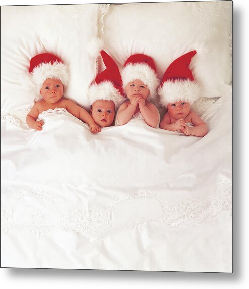Holiday Metal Print featuring the photograph Sleepy Santas by Anne Geddes