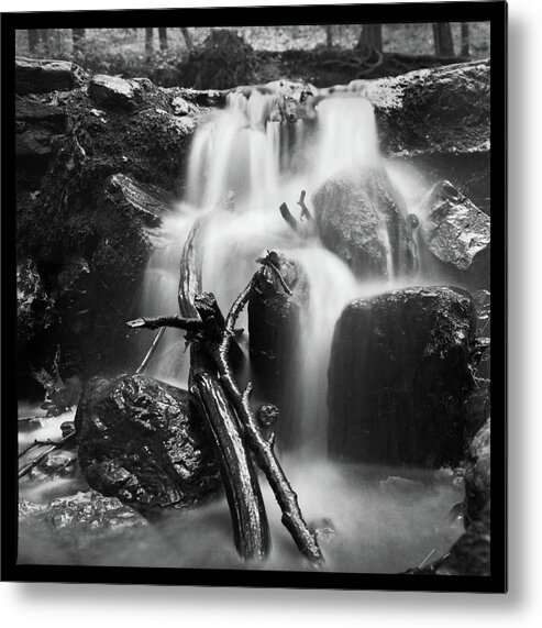 Analog Metal Print featuring the photograph small waterfall BW by Dirk Ercken