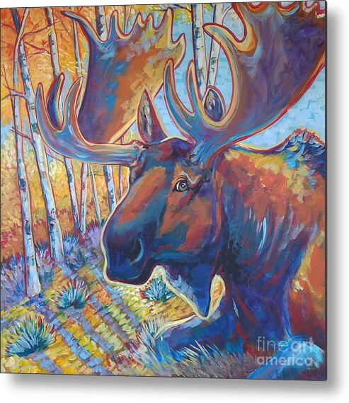 Moose Metal Print featuring the painting Snooze in the Aspens by Jenn Cunningham