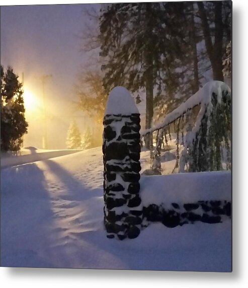 Snow Metal Print featuring the photograph Snow Storm by Street Light by Vic Ritchey