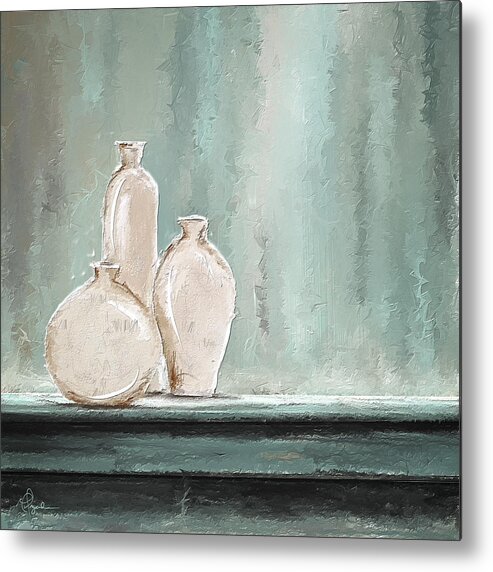 Turquoise Art Metal Print featuring the painting Soft Blue And Gray Art by Lourry Legarde