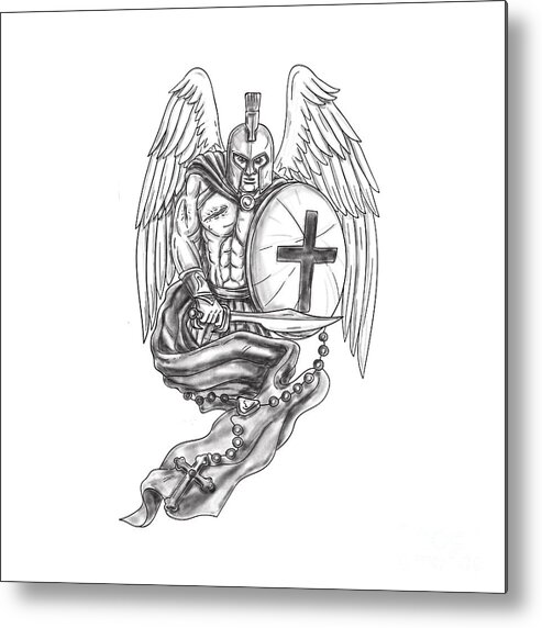 Spartan Warrior Angel Shield Rosary Tattoo Metal Print by Aloysius  Patrimonio  Fine Art America