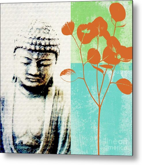 Buddha Metal Print featuring the mixed media Spring Buddha by Linda Woods