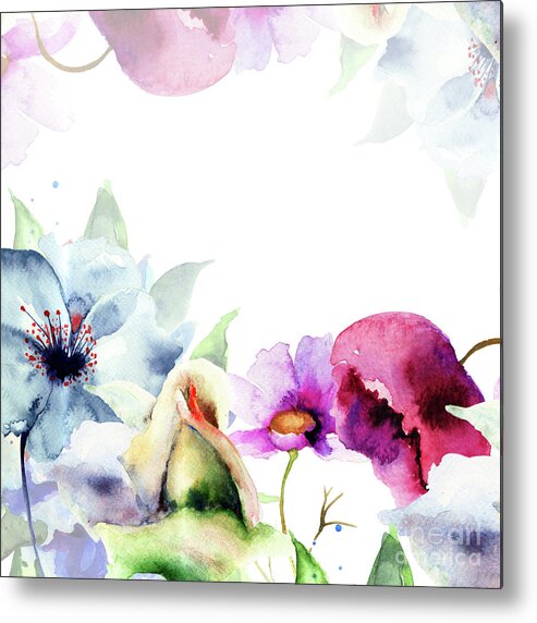 Card Metal Print featuring the painting Spring floral background by Regina Jershova